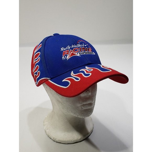 Rusty Wallace Racing Experience Hat Cap Snapback Blue W/ Red Flames Embroidered - Picture 1 of 8